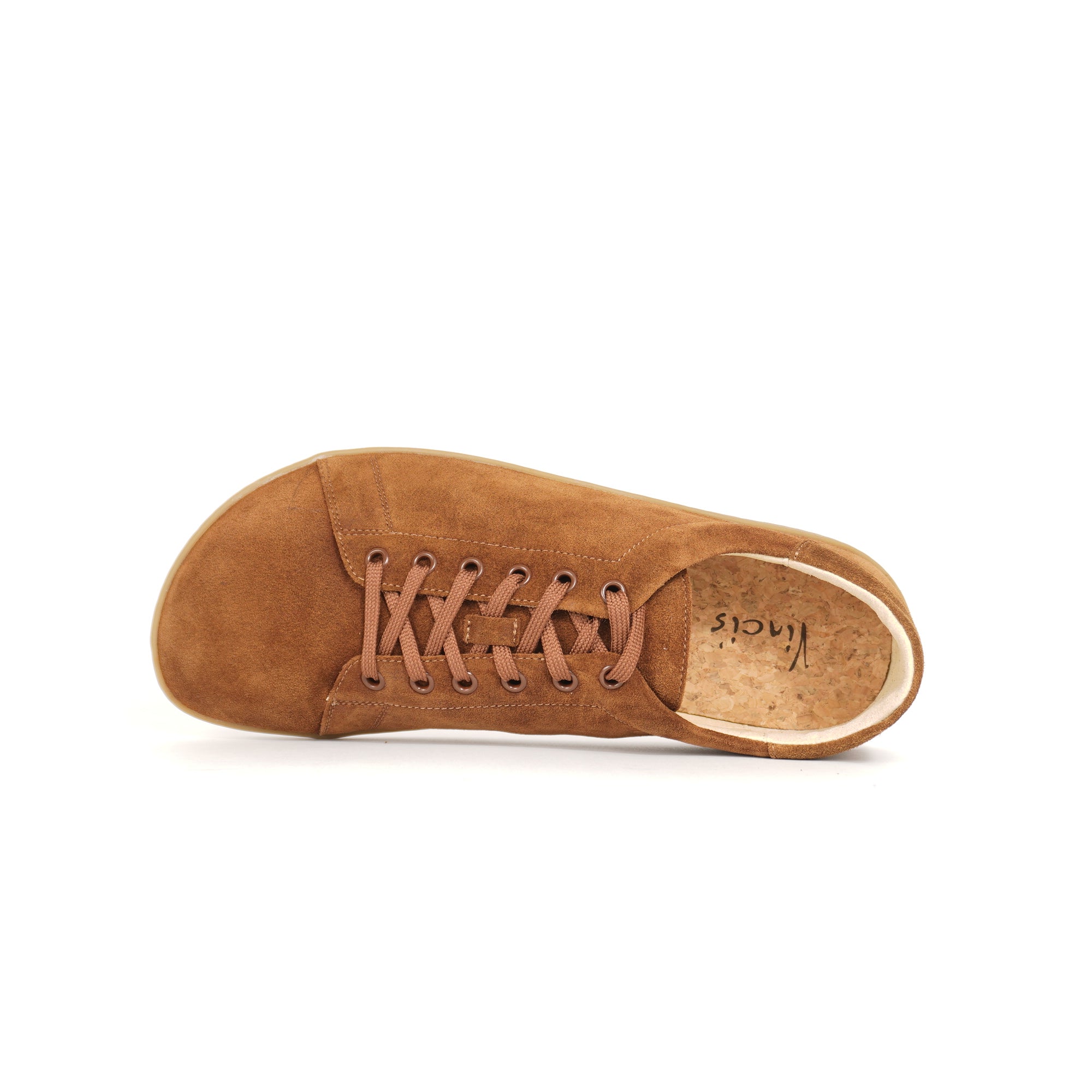 Barfußsneaker aus Rauleder, cognac, seitlich liegend